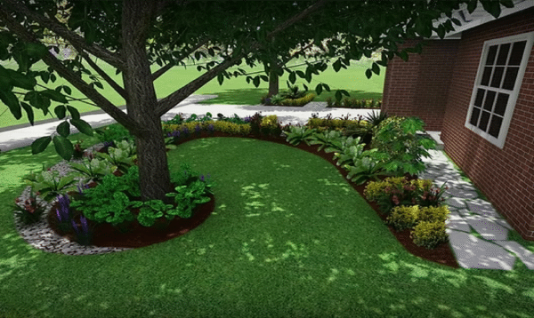 Front Yard Driveway & Shadow Garden 3D Design