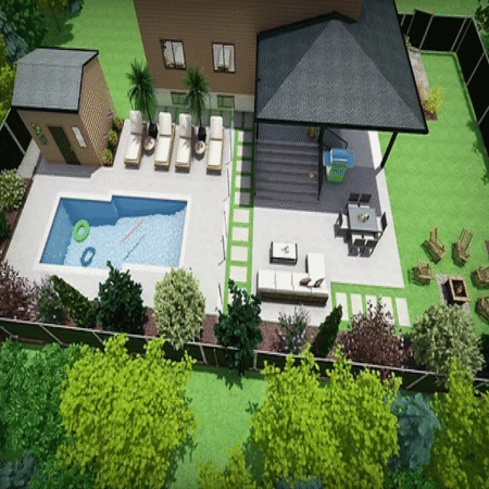 3D BACKYARD SWIMMING POOL, PATIO & FURNITURE DESIGN