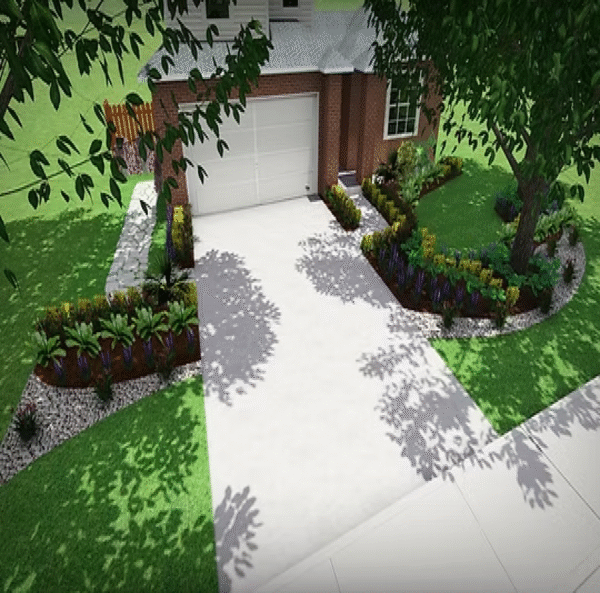 Front Yard Driveway & Shadow Garden 3D Design