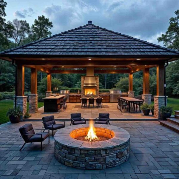 Gazebo With Outdoor Kitchen & Firepit